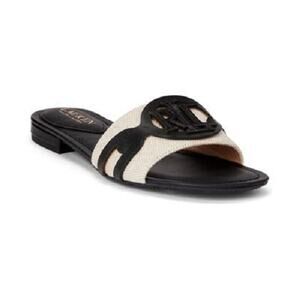 Lauren Ralph Women's Alegra Logo Canvas Logo Slide Sandal, Black Size 6M